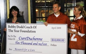 Bobby Dodd Award Check to CureDuchenne Debra Miller, Tim Revell, Sally Brown